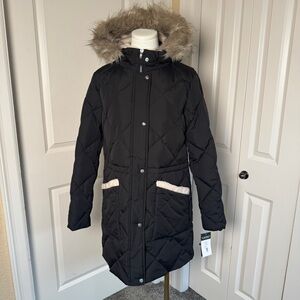 NWT RALPH LAUREN Quilted DOWN Puffer Long Jacket Coat Black Fur Hood Size M